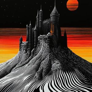 The gothic castle silent in the night