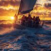 Sailing in backlight at sunset