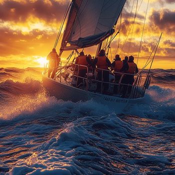 Sailing in backlight at sunset