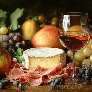 Little cold snack with a red wine glass