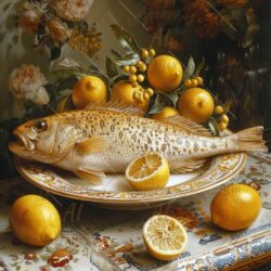 Boiled carp with lemons