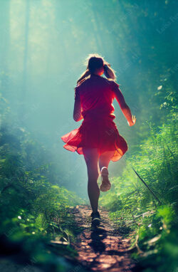 Girl running in the wood
