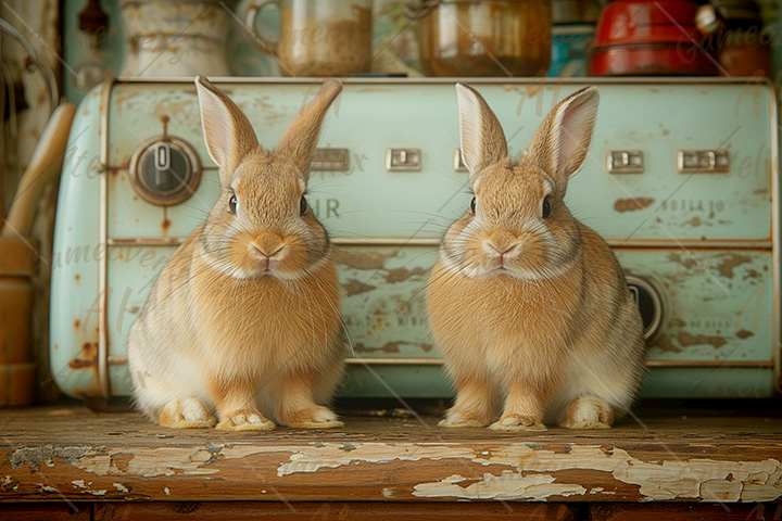 two bunnies in the kitchen