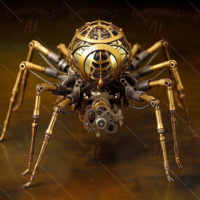 steampunk fantastic spider with brass legs