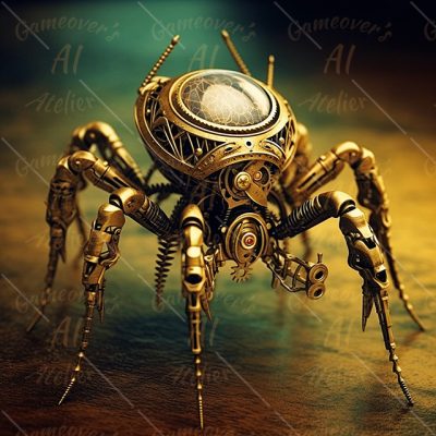 Mechanical spider in Victorian gothic style