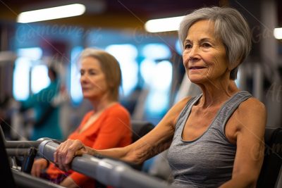 Senior women healthy in machine workout
