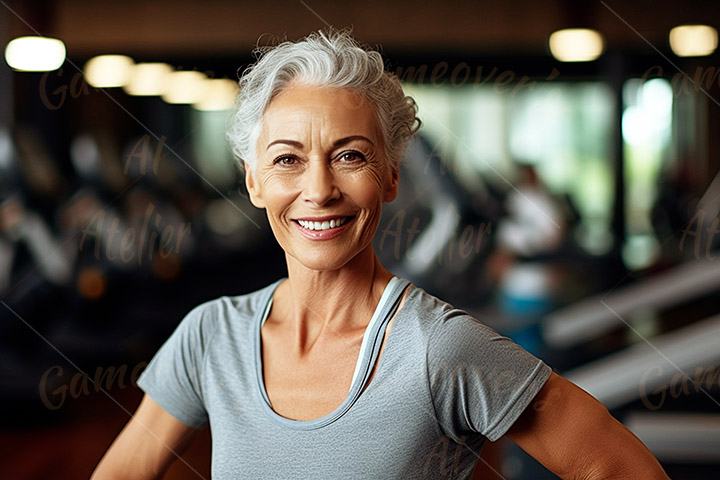 senior smiling woman at fitness center