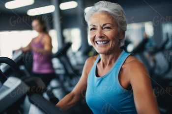 senior handsome woman makes a workout machine session