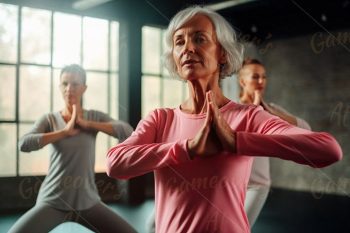 senior women making a yoga session