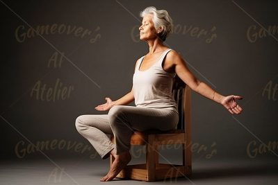 Senior handsome woman makes yoga