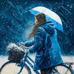 Girl under snowfall