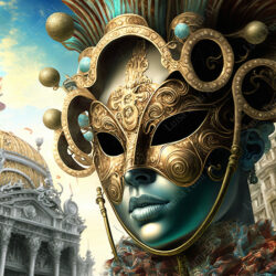 Mask in gold and blue at Venice Carnival