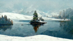 Winter landscape: frozen lake