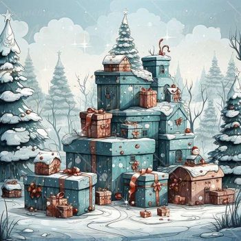 festive wrapped presents in cartoon style