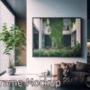 Luxury bathroom open to a terrace deck with open sea view, elegant furniture and wooden floor, full of warm light , interior design mock-up id-mockup-labe2