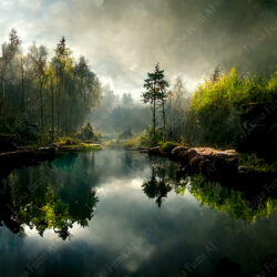 Morning mist and calm waters