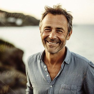 Grinning middle age man outdoors
