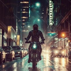 Motorcycle rider at night