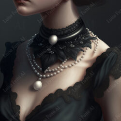 Pearl necklace with pendant on black evening dress