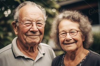 couple in their 70's smiling and happy