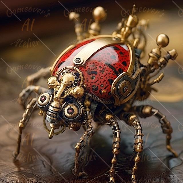 beautiful cyberpunk mechanised ladybug victorian style