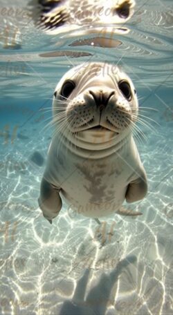 Seal pup floating underwater