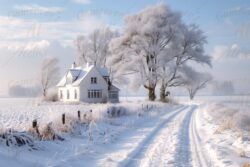 Winter white frosted landscape