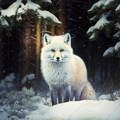 White artic fox in the wilderness