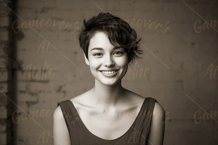 girl portrait with short haircut and pretty smile